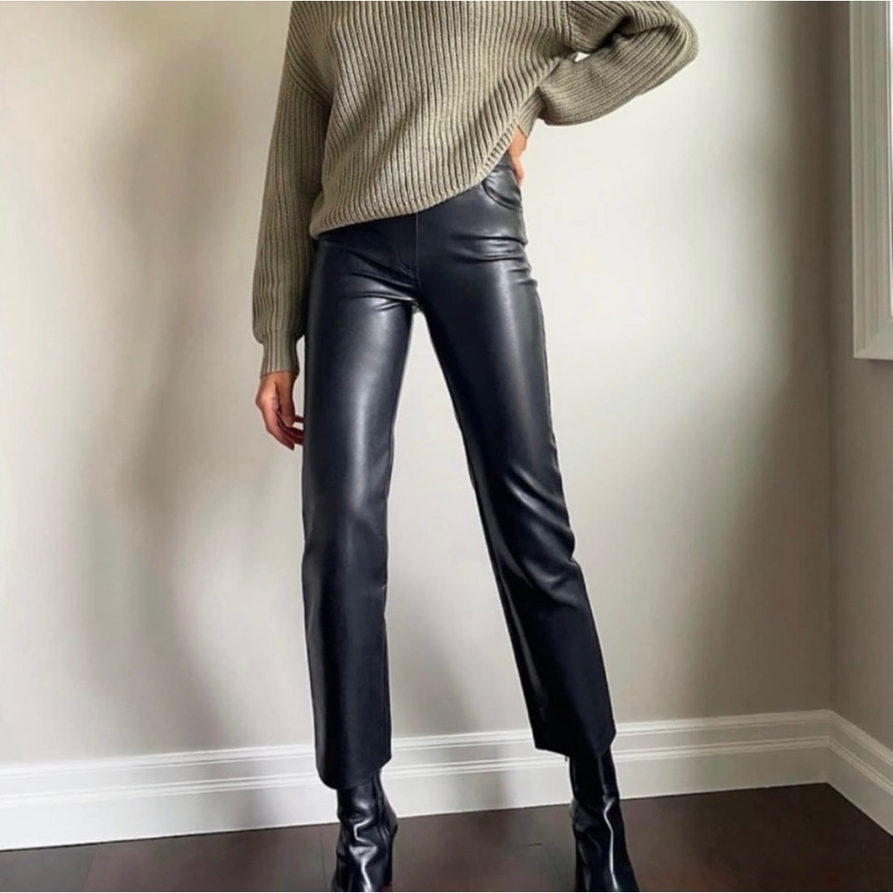 Aritzia Wilfred Black Vegan Leather Melina High-Rise Straight Leg Luxury Pants
